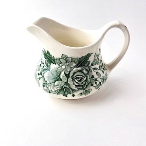 Vintage Green and White Transferware Creamer. Made in England